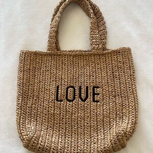 Love Woven Tan Tote Bag